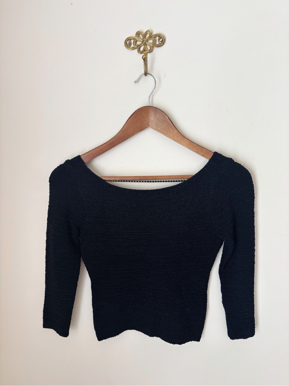 Bette Paige Black Crystal Embellished Fitted Knit Top Small